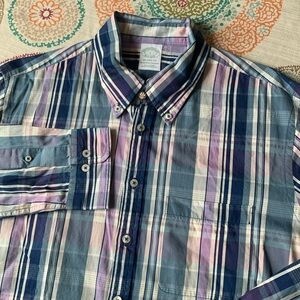 NWT Brooks Brothers Men's Blue & Purple Plaid 100% Cotton Shirt